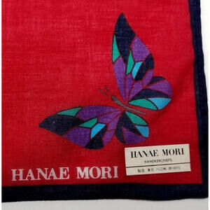 Vintage Hankie Hanae Mori Purple Butterflies Red Cotton Handkerchief Butterfly